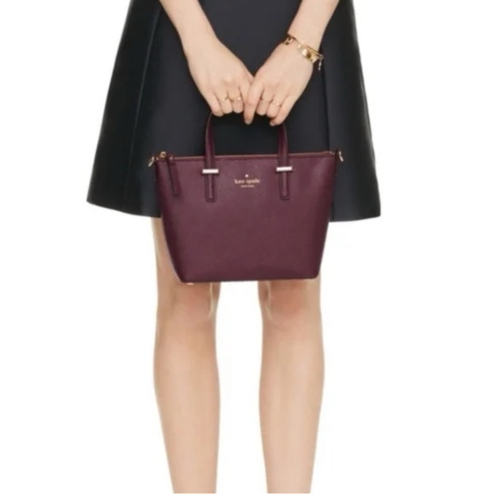 Kate Spade Burgundy Saffiano Leather Crossbody Satchel Gold Chain Strap Red Wine - Picture 6 of 7